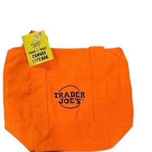Trader Joe's Canvas Tote Bag Orange with Black Logo